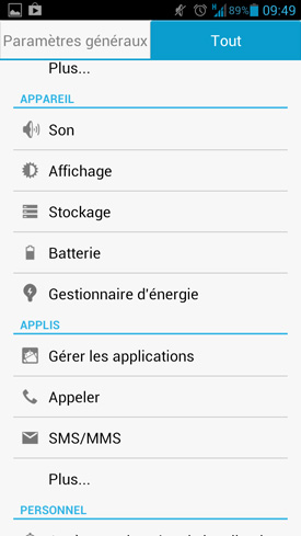 Huawei Ascend P2 : paramètres