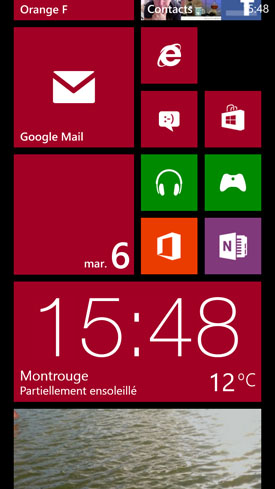 HTC Windows Phone 8X : écran d'accueil