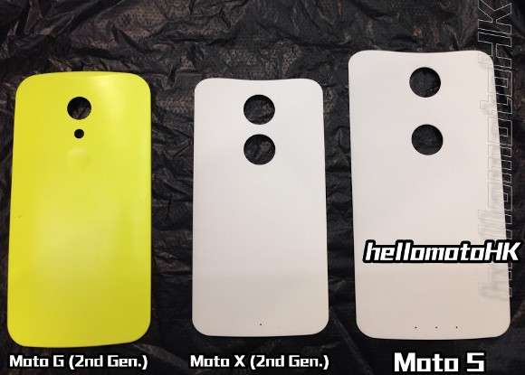 Capot du Motorola Moto S, à côté de ceux des nouveaux Moto X et G