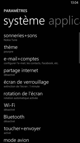 Nokia Lumia 1520 : paramètres