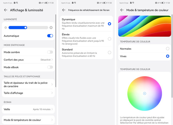 Paramètres écran du Huawei Nova 9 SE
