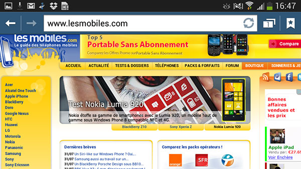 Samsung Galaxy S4 Mini : navigateur Web