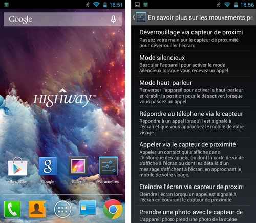 Wiko Highway : interface utilisateur