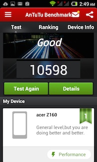 Acer Liquid Z4 antutu