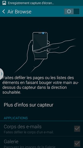Samsung Galaxy S5 : enregistrement capture d'écran