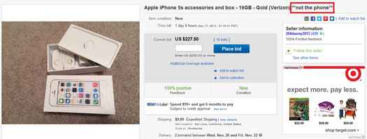 250 dollars pour la boîte et les écouteurs d'un iPhone 5S sur eBay
