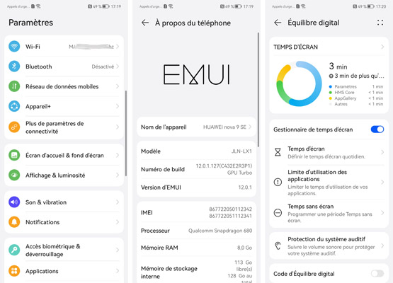 Paramètres du Huawei Nova 9 SE