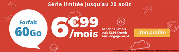 Forfait Auchan Télécom 60 Go à 6,99 euros