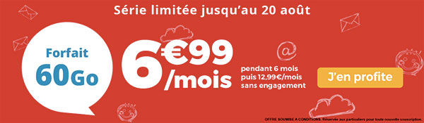 Forfait Auchan Télécom 60 Go à 6,99 euros