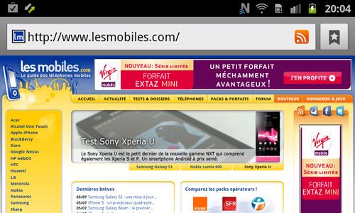Test Samsung Galaxy Ace 2 : navigateur web