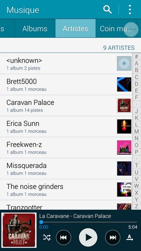 Samsung Galaxy S5 : lecteur audio