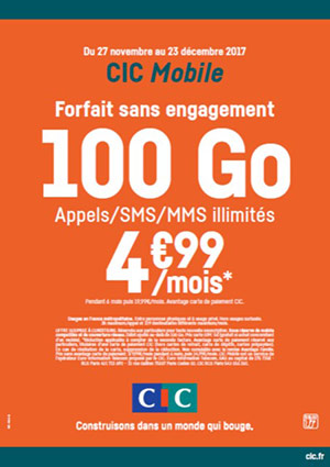 Le forfait 100 Go à partir de 4,99 euros chez CIC Mobile et Crédit Mutuel Mobile