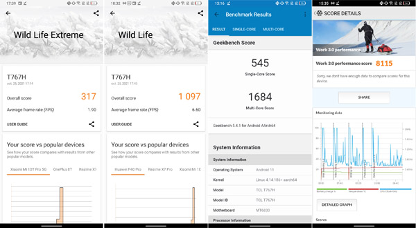 Résultats des tests de performance du TCL 20 R 5G