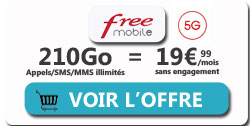 Forfait Free mobile 5G avec 210 Go en France et 35 Go à l'étranger