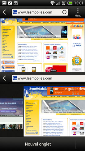 Test HTC One S : navigateur web