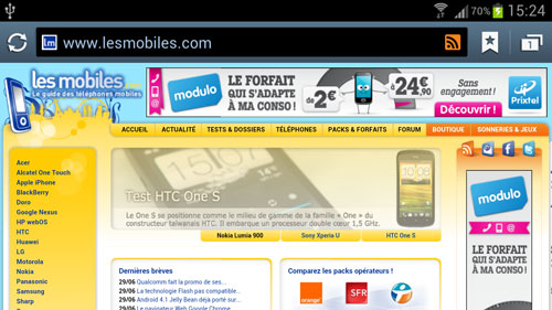 Test Samsung Galaxy S3 : navigateur Web