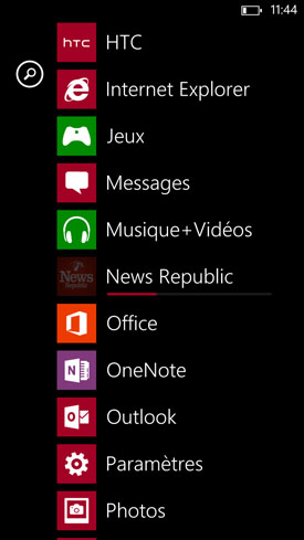 HTC Windows Phone 8X : écran applis