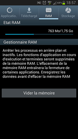Samsung Galaxy S3 4G : gestionnaire RAM