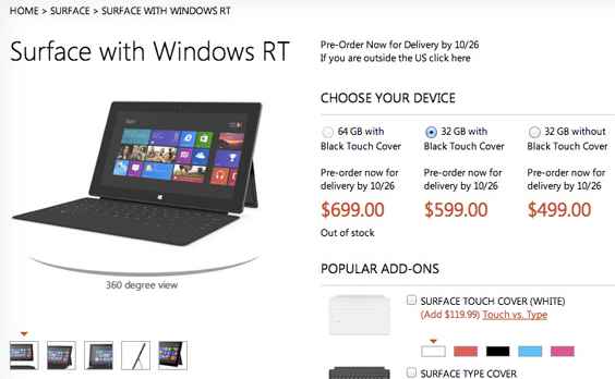 Microsoft Surface RT : le prix des tablettes dévoilé, la note est élevée