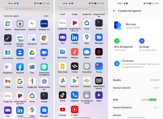 Applications installées Oppo Find X5