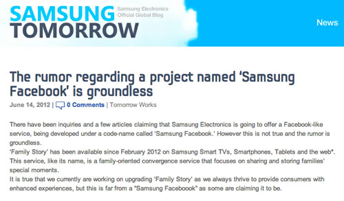 Samsung dément officiellement vouloir créer son propre réseau social (Samsung Facebook)