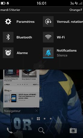 BlackBerry Z10 : La zone d'interaction haute