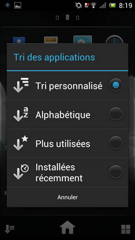 Sony Xperia J : tri des applications