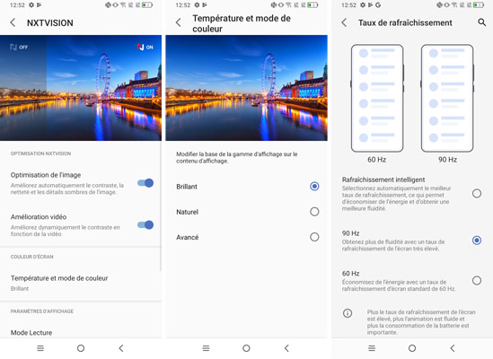 Interface règlage paramètre écran TCL 20 R