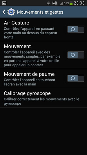 Samsung Galaxy S4 Active : Mouvements et gestes