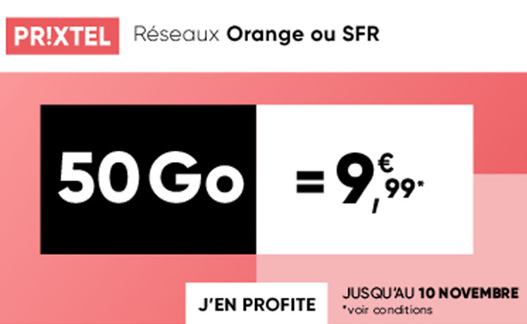 Forfait mobile illimité 50 Go à 9.99€ avec Prixtel