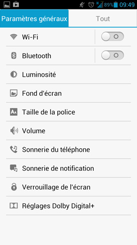 Huawei Ascend P2 : paramètres