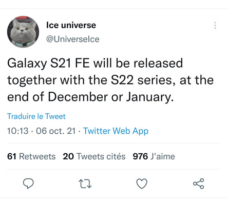 Galaxy S21 tweet Ice Universe