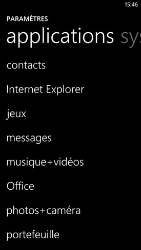 HTC Windows Phone 8X : applications paramètres