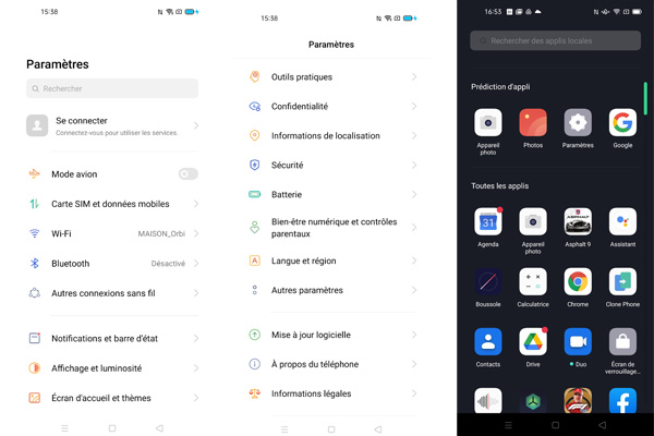 Paramètres Oppo Reno4 Pro