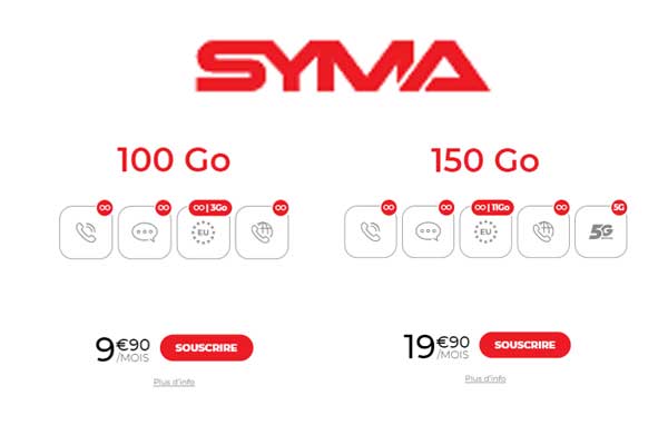 Découvrez la gamme de forfaits pas chers Syma Mobile : 1Go à 150Go dès 1.90€