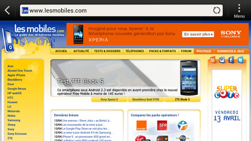 HTC One X : navigateur web