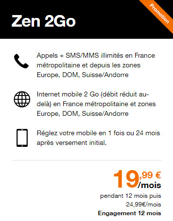 Orange : le forfait mobile Zen 2 Go passe à 10 Go, et augmente de 2 euros par mois