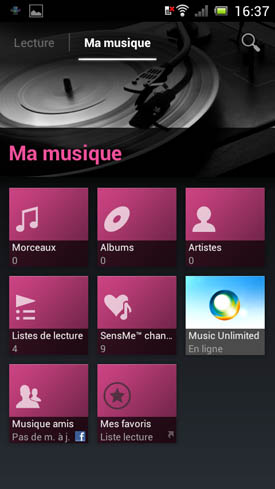 Sony Xperia J : menu Ma Musique