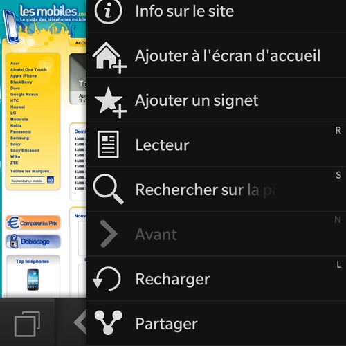 BlackBerry Q5 : navigateur Web