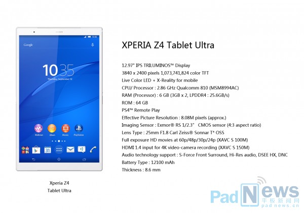 Sony Xperia Z4 Tablet Ultra : une première tablette 13 pouces chez Sony ?