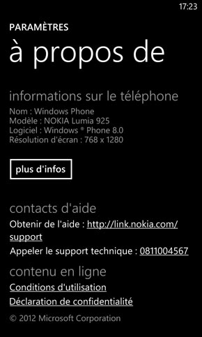 Nokia Lumia 925 : paramètres