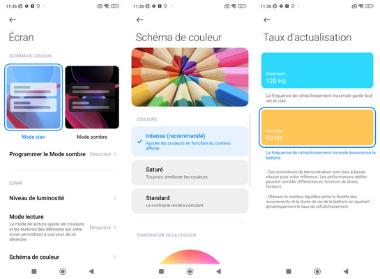 Paramètres écran du Xiaomi Redmi Note 11 Pro 5G