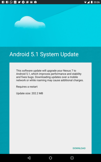 Google Nexus 7 LTE (2013) : Android 5.1 Lollipop est en route