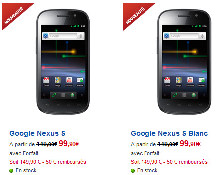 Google Nexus S disponible chez SFR
