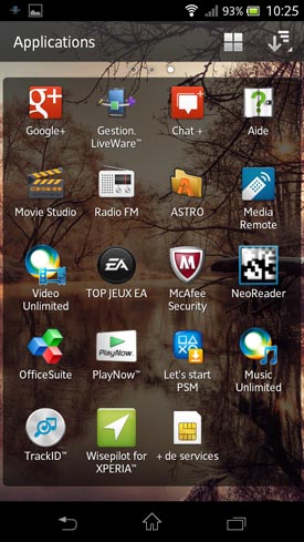 Sony Xperia T : menu applications
