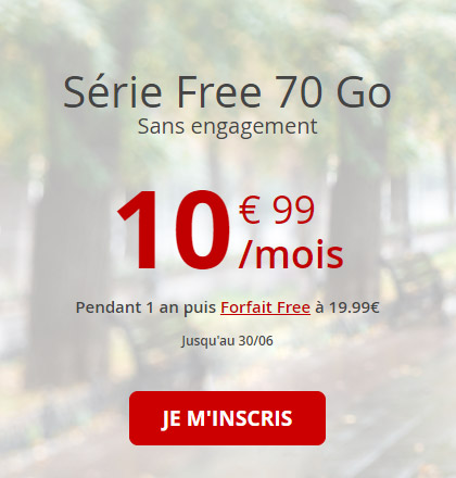 Forfait Free Mobile à 10,99 euros avec 70 Go