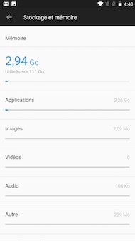 OnePlus 5 : interface (stockage et mémoire)