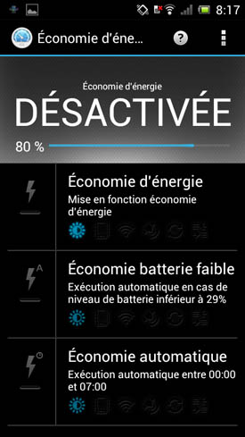 Sony Xperia J : économie d'énergie