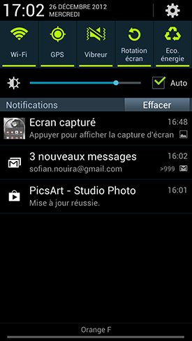 Samsung Galaxy S3 4G : barre des notifications