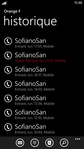 HTC Windows Phone 8X : menu contacts